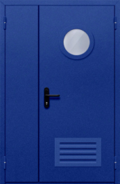 Фото двери «Полуторная с круглым стеклом и решеткой (синяя)» в Чехову